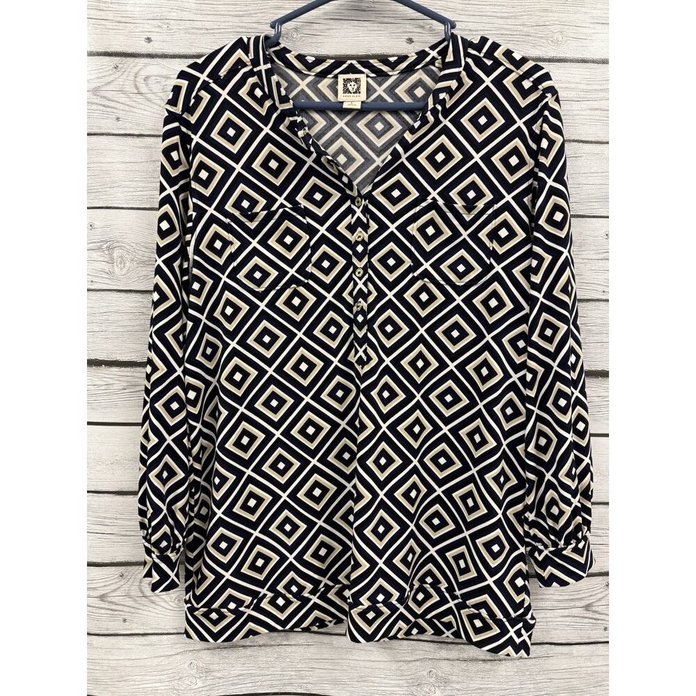 Anne Klein Geometric Pattern Blouse Top Women’s Large